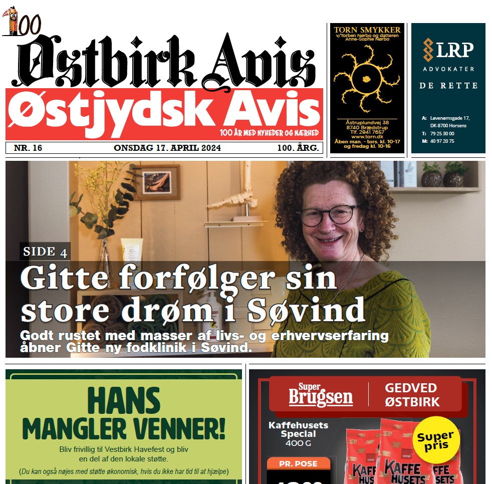 Østbirk Avis forside uge 16