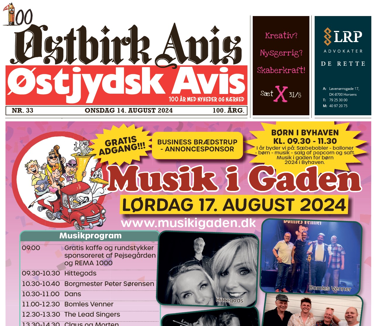 Østbirk Avis forside uge 33
