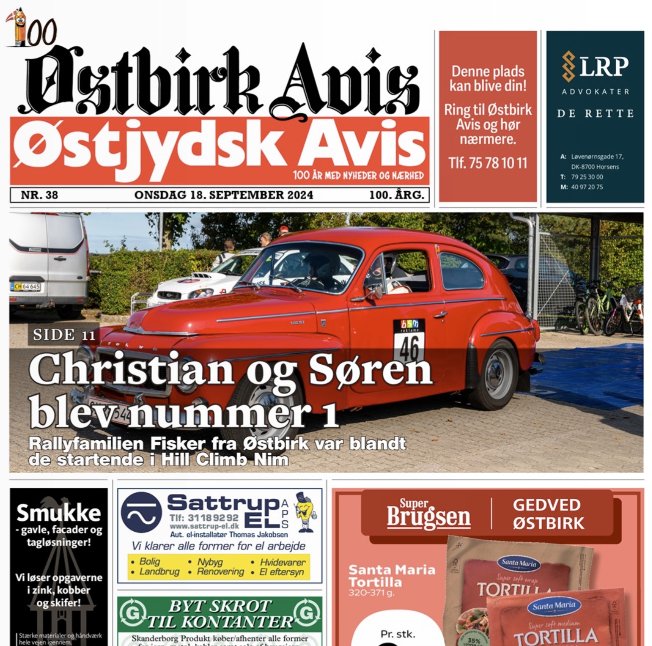 Østbirk Avis forside uge 38