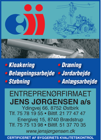 Annonce fra Entreprenørfirmaet Jens Jørgensen i Østbirk og Brædstrup