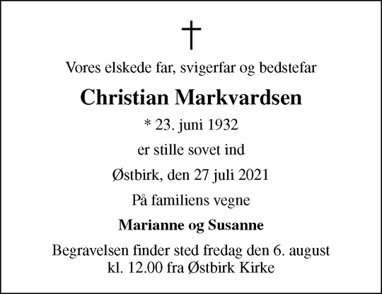 Dødsannonce Christian Markvardsen